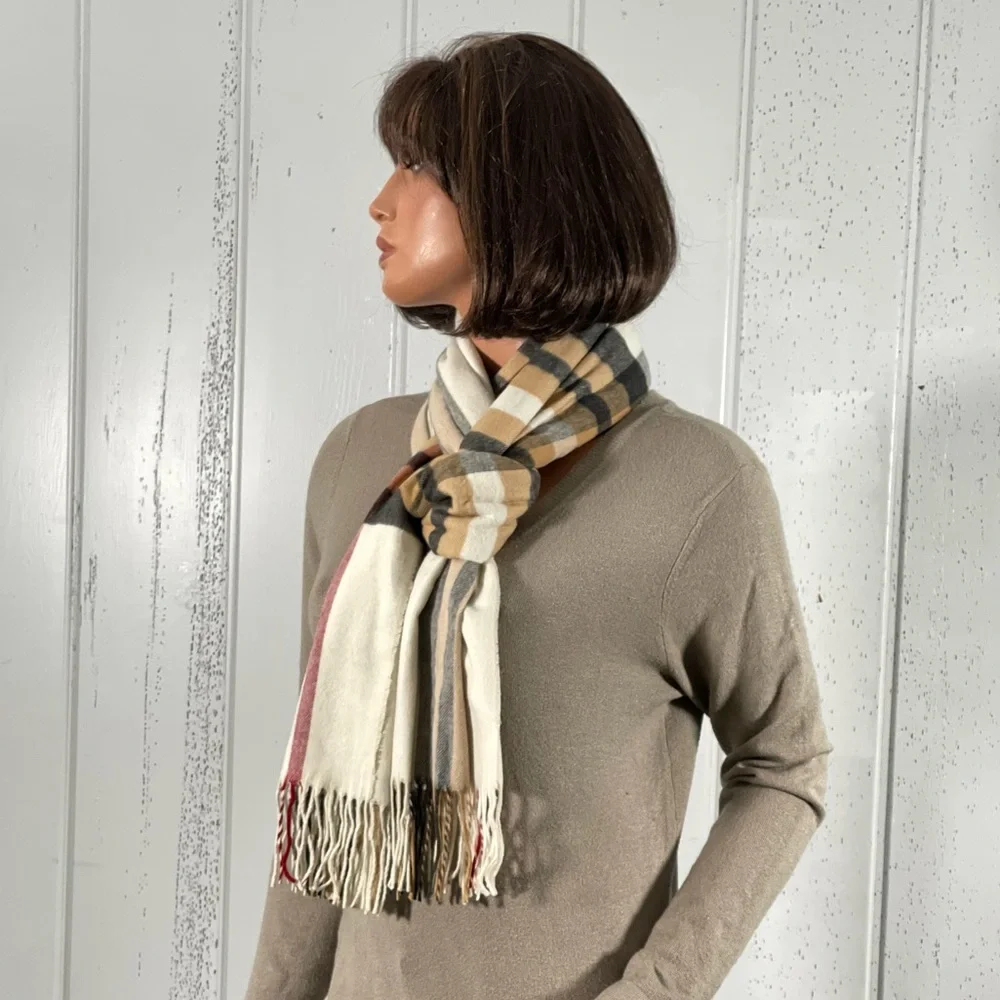 * Women's Oversize Plaid Shawl Scarf Fringe